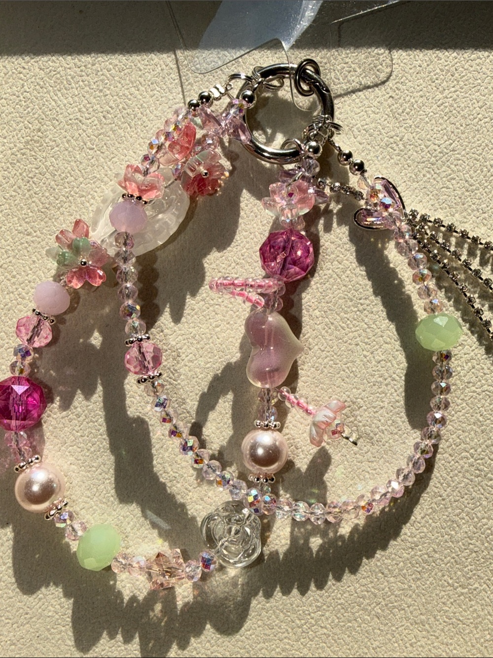 Delicate Pink Beaded Women's Purse Charm - Floral Crystal